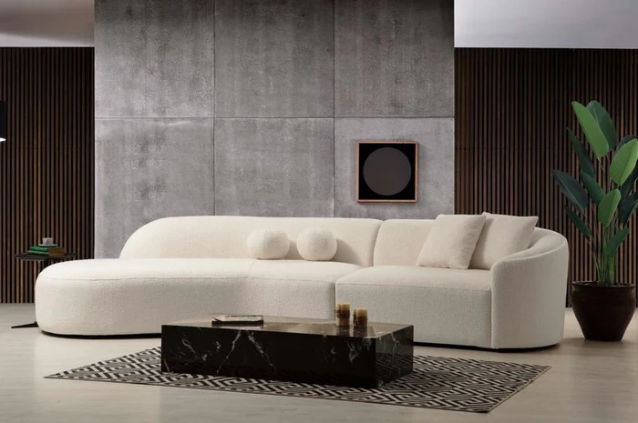 Cloe Ivory Boucle Curved 134 LAF Sectional