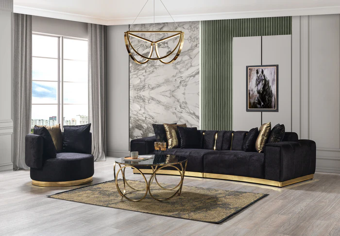 Michelle Black Velvet 2-Piece Curved 118 Sectional