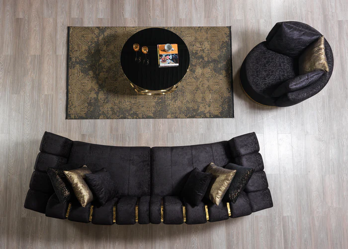 Michelle Black Velvet 2-Piece Curved 118 Sectional3