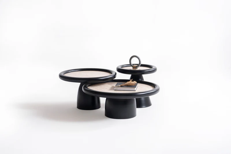 950 Black Travertine 3 Pc Coffee Table Set