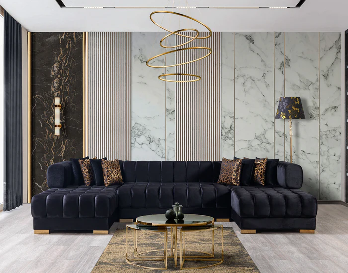 Ariana Black Velvet Double Chaise 138 Sectional