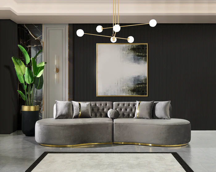 Ella Gray Velvet Curved 130 Sectional