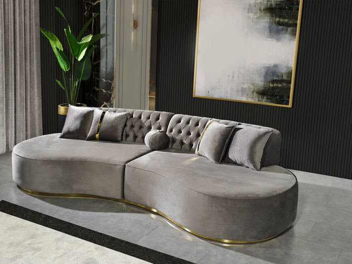 Ella Gray Velvet Curved 130 Sectional2