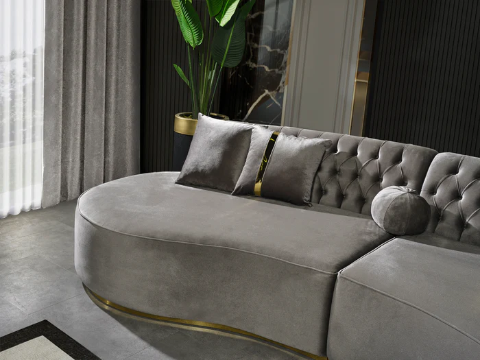 Ella Gray Velvet Curved 130 Sectional3