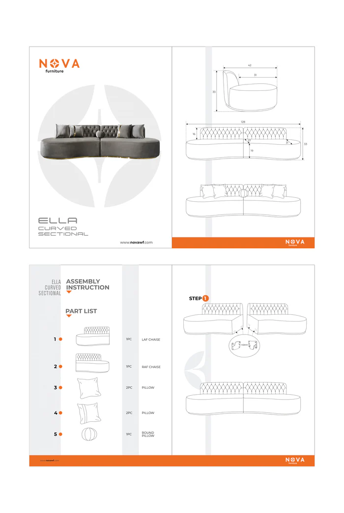 Ella Gray Velvet Curved 130 Sectional6