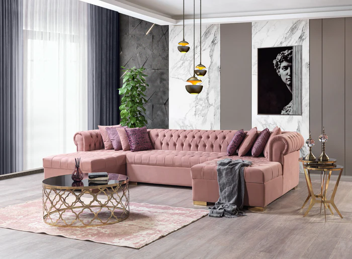 Lauren Pink Velvet Double Chaise Sectional Sofa - Image 2