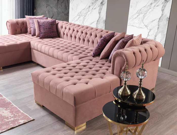 Lauren Pink Velvet Double Chaise Sectional Sofa - Image 3