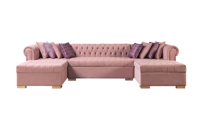 Lauren Pink Velvet Double Chaise Sectional Sofa - Image 6