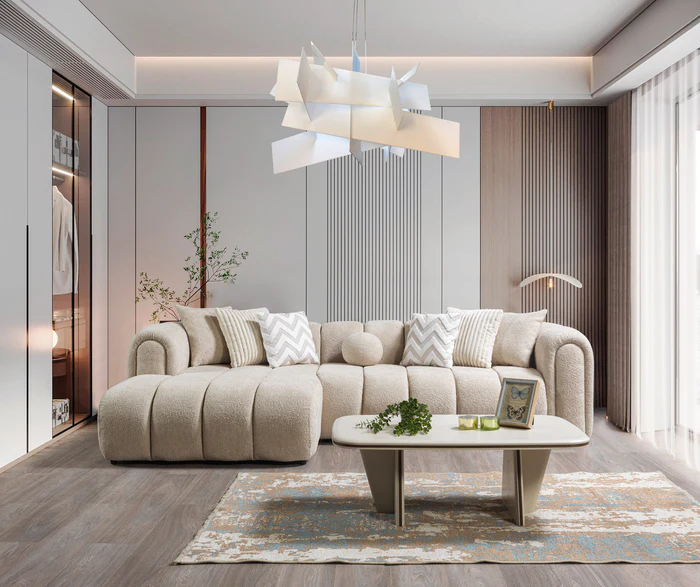 Lis Sand Boucle LAF Sectional Sofa