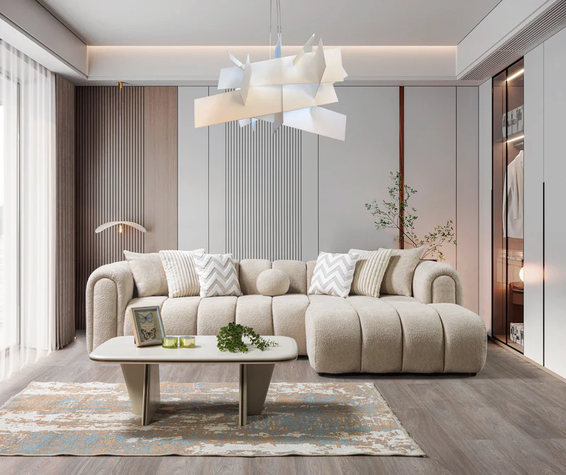 Lis Sand Boucle RAF Sectional Sofa