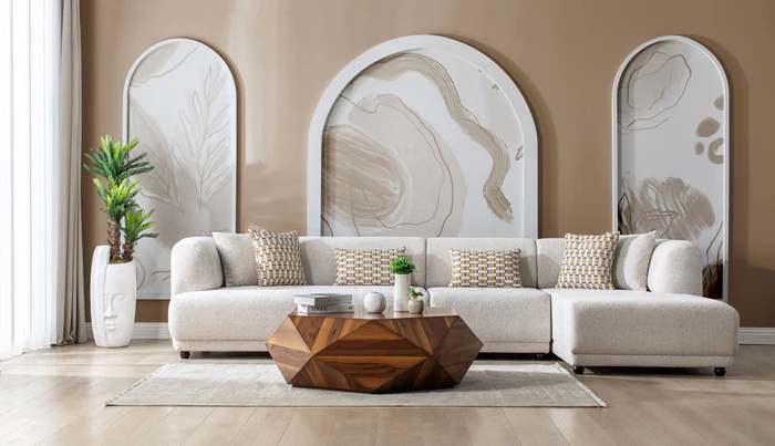 Lyna Ivory 3pcs RAF Sectional Sofa