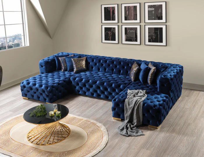 Neva Blue Velvet Double Chaise Sectional Sofa - Image 2
