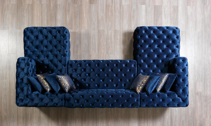 Neva Blue Velvet Double Chaise Sectional Sofa - Image 3