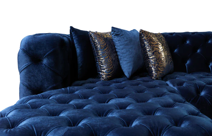 Neva Blue Velvet Double Chaise Sectional Sofa - Image 4