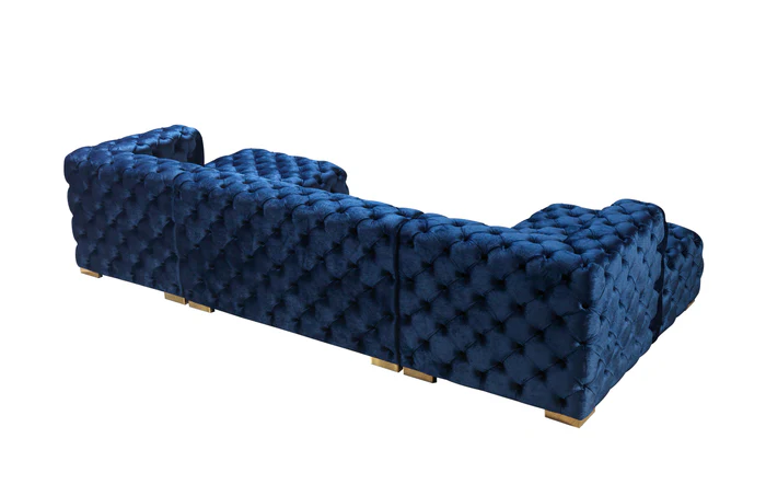 Neva Blue Velvet Double Chaise Sectional Sofa - Image 5