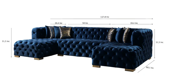 Neva Blue Velvet Double Chaise Sectional Sofa - Image 7