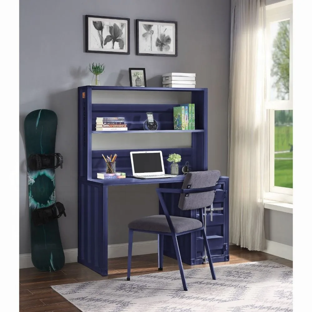 Cargo-Writing-Desk-W-Hutch-Blue-Finish