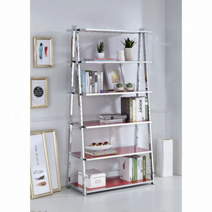 Coleen-Bookshelf-Red-High-Gloss-Chrome