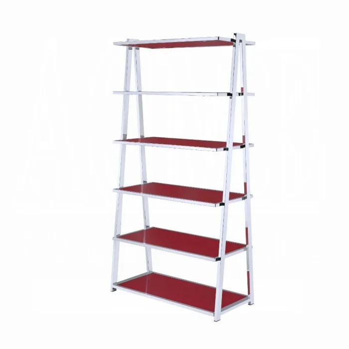 Coleen-Bookshelf-Red-High-Gloss-Chrome-2