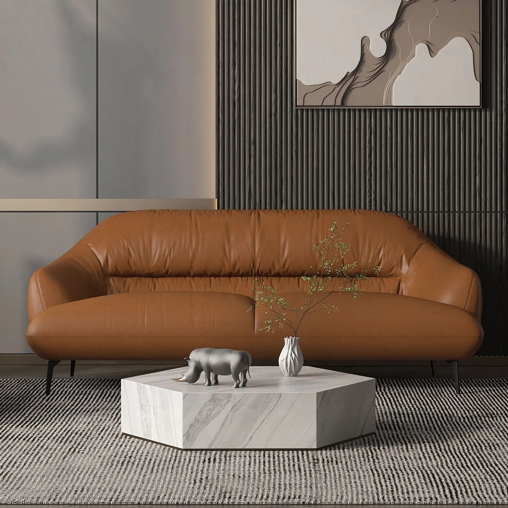 Leonia Cognac Leather Sofa - Thumbnail 4