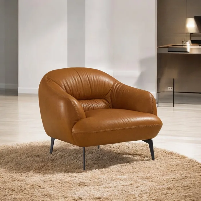 Leonia Cognac Leather Sofa - Thumbnail 5
