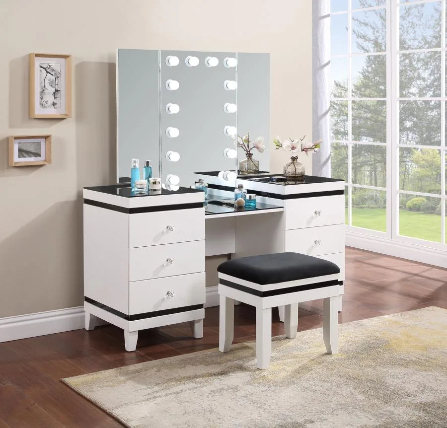 Talei-6-drawer-Vanity-Set-with-Lighting-Black-and-White