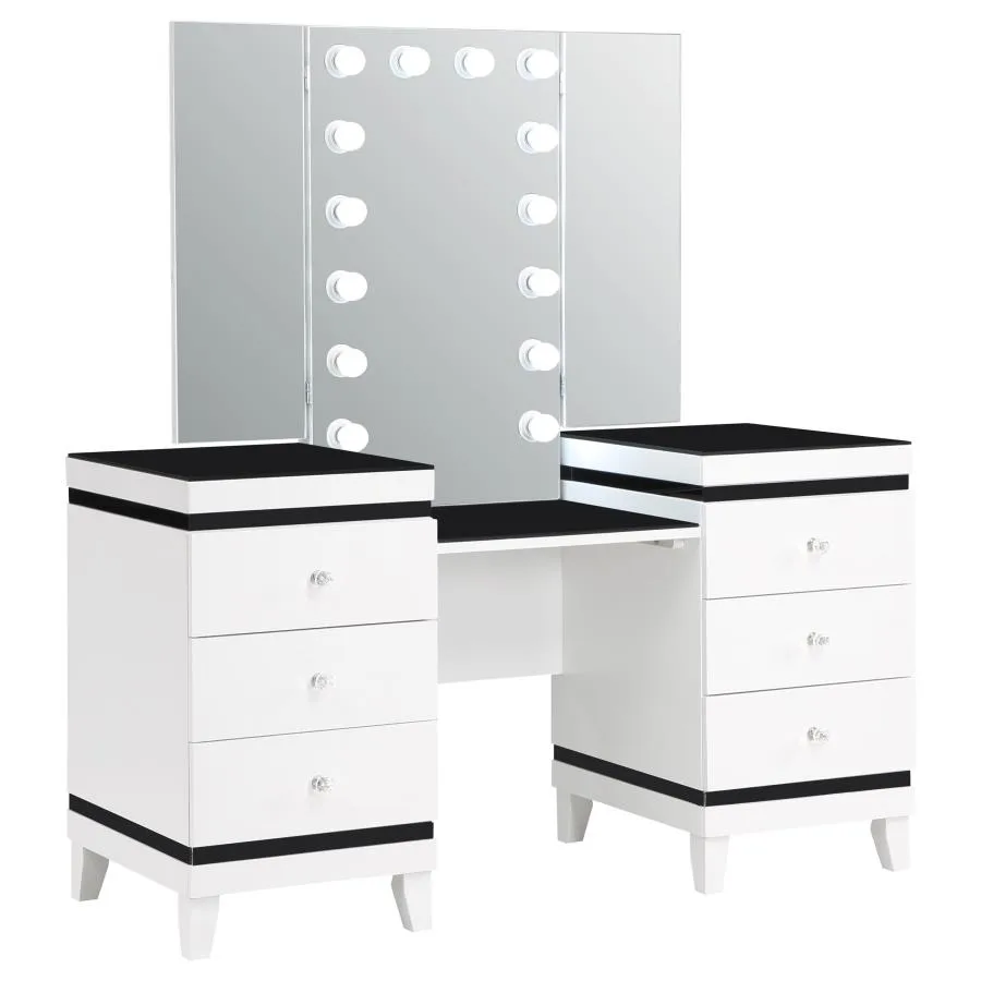 Talei-6-drawer-Vanity-Set-with-Lighting-Black-and-White-3