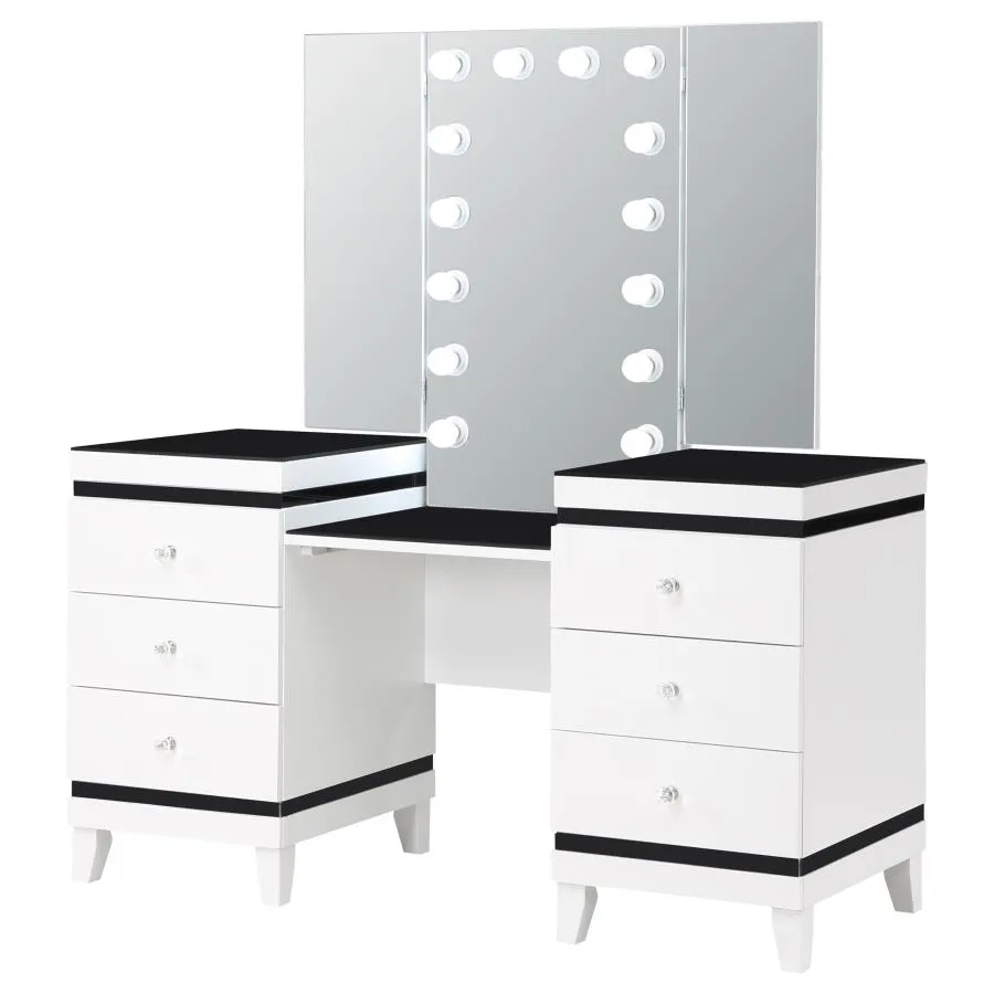 Talei-6-drawer-Vanity-Set-with-Lighting-Black-and-White-5