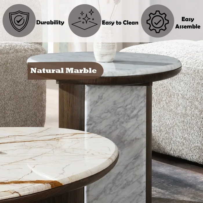 Haidar 3 Pc Coffee Table Set w/ Natural Marble - Image 13