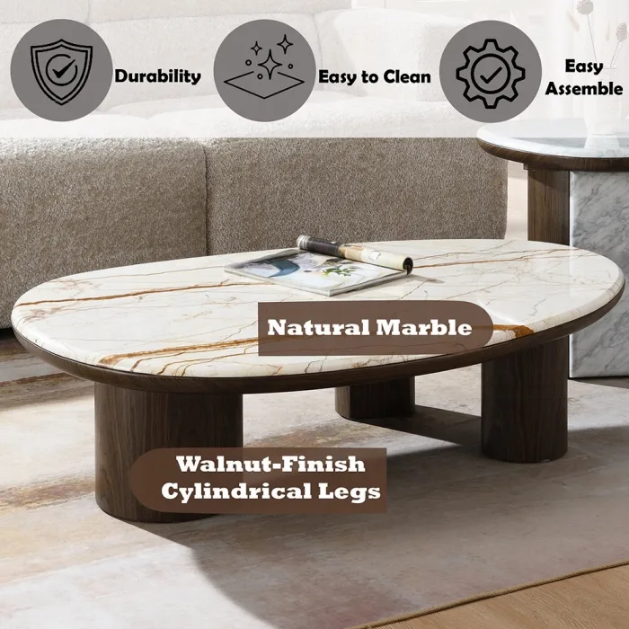 Haidar 3 Pc Coffee Table Set w/ Natural Marble - Image 7