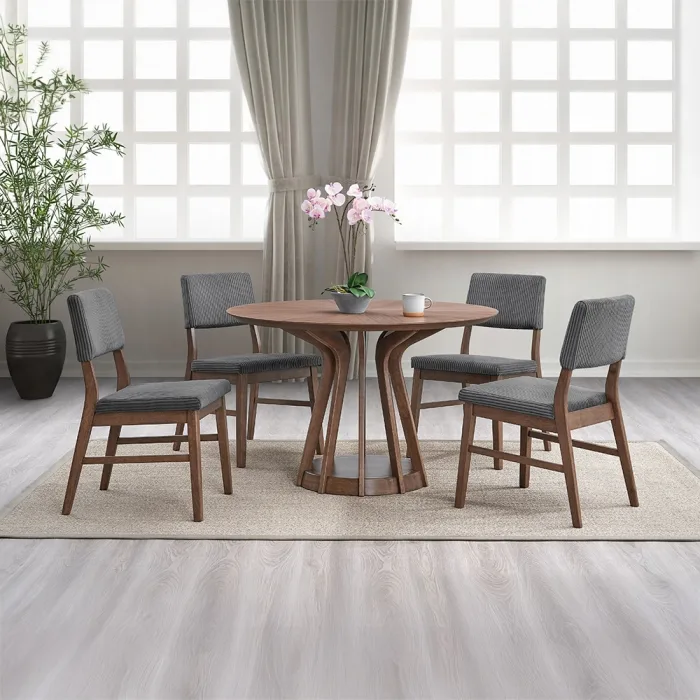 Seda 5 Pc Gray Round Dining Table Set | Fine Home Furniture