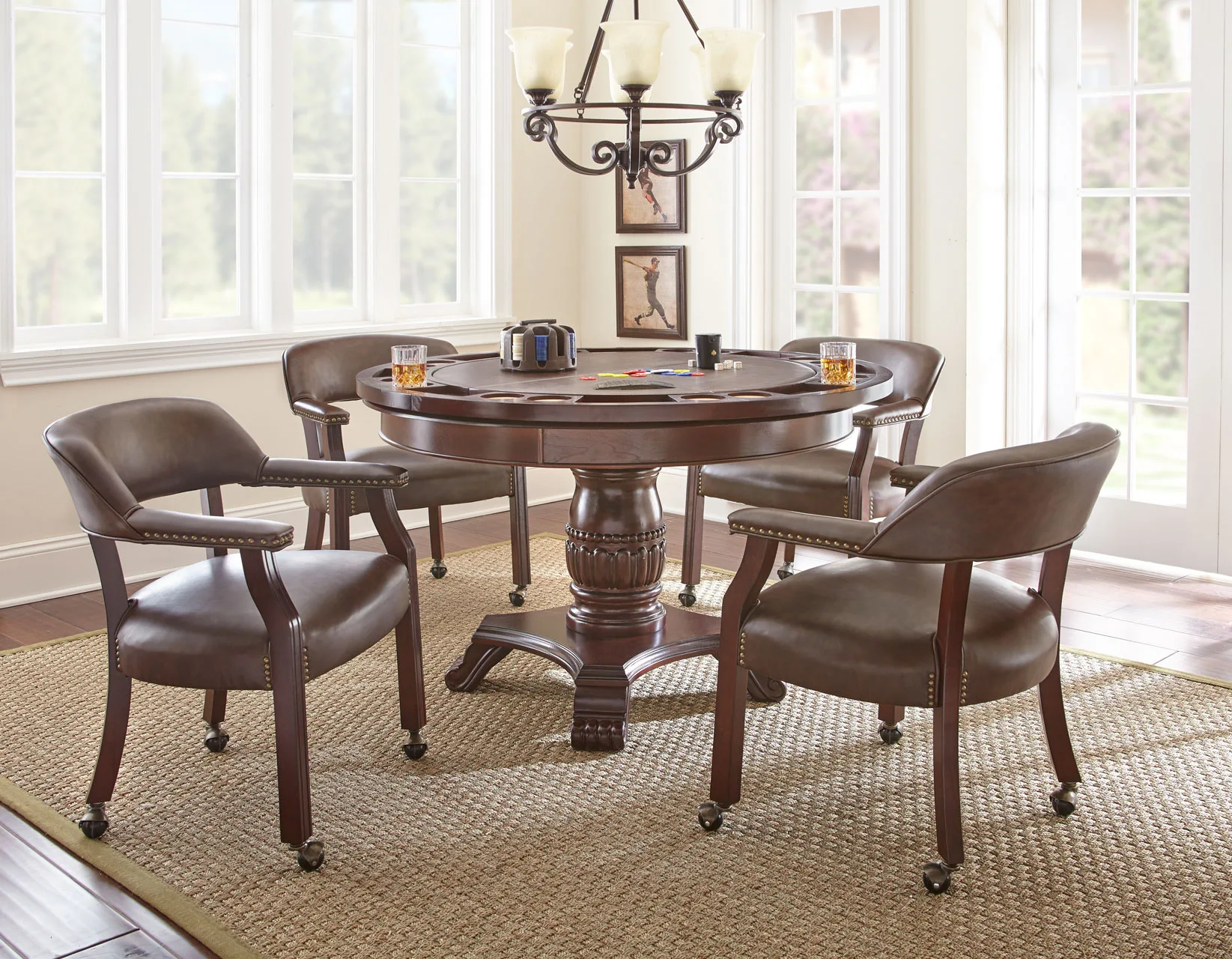 Tournament, Game Table and Chairs, 6-Piece, Brown {Table & 4 Side Chairs}