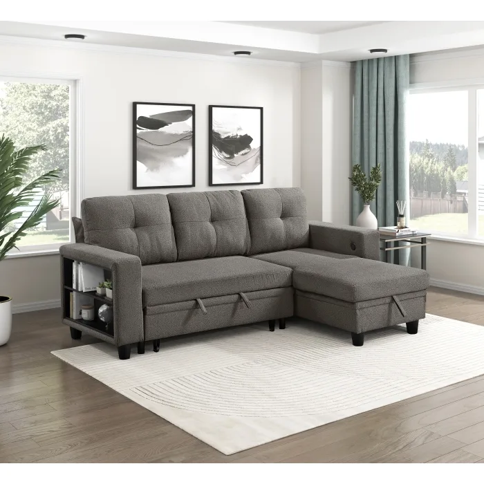 Robinson Dark Brown Sectional With Chaise & Bed