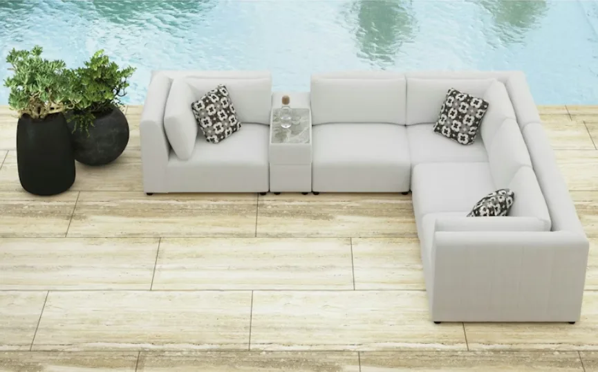 Zandara Beige Outdoor L Middle Console Sectional Sofa
