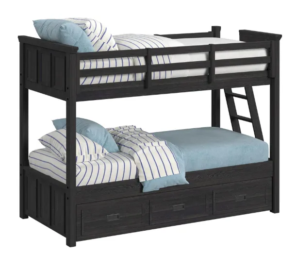 Hampton Kids Charcoal Twin Over Twin Bunk with Ladder and Trundle