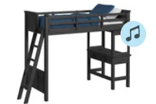 Hampton Kids Charcoal Twin Loft Bed with Desk and Speaker