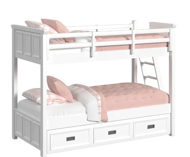 Hampton Kids White Twin Bunk Bed with Stairs and Trundle