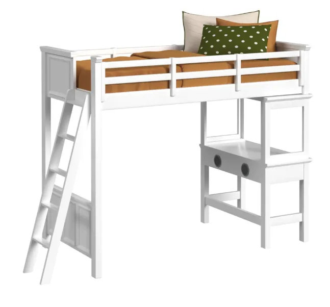Hampton Kids White Twin Loft Bed with Desk and Speaker