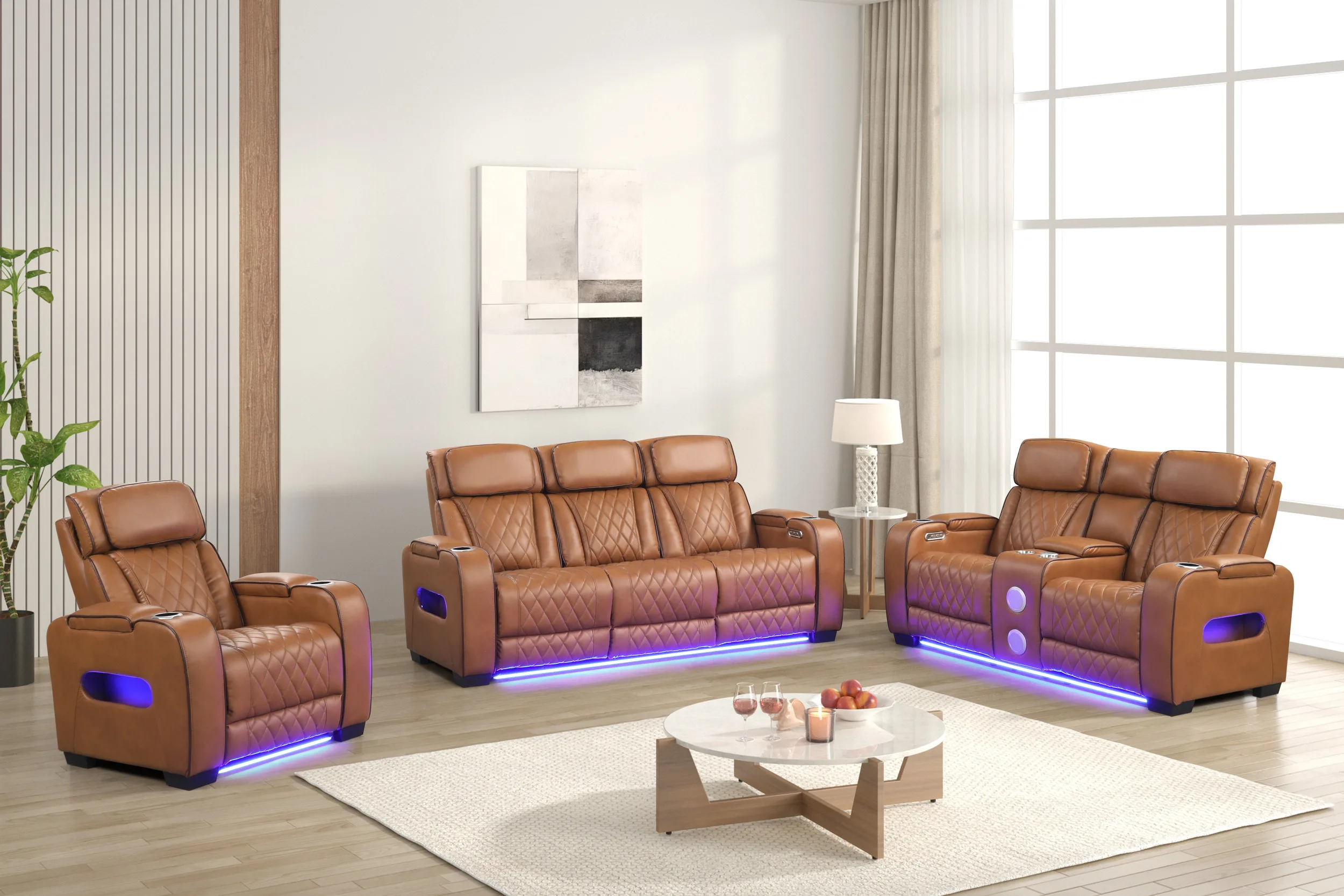 GT Titan 3pcs Brown Power Reclining Set LED