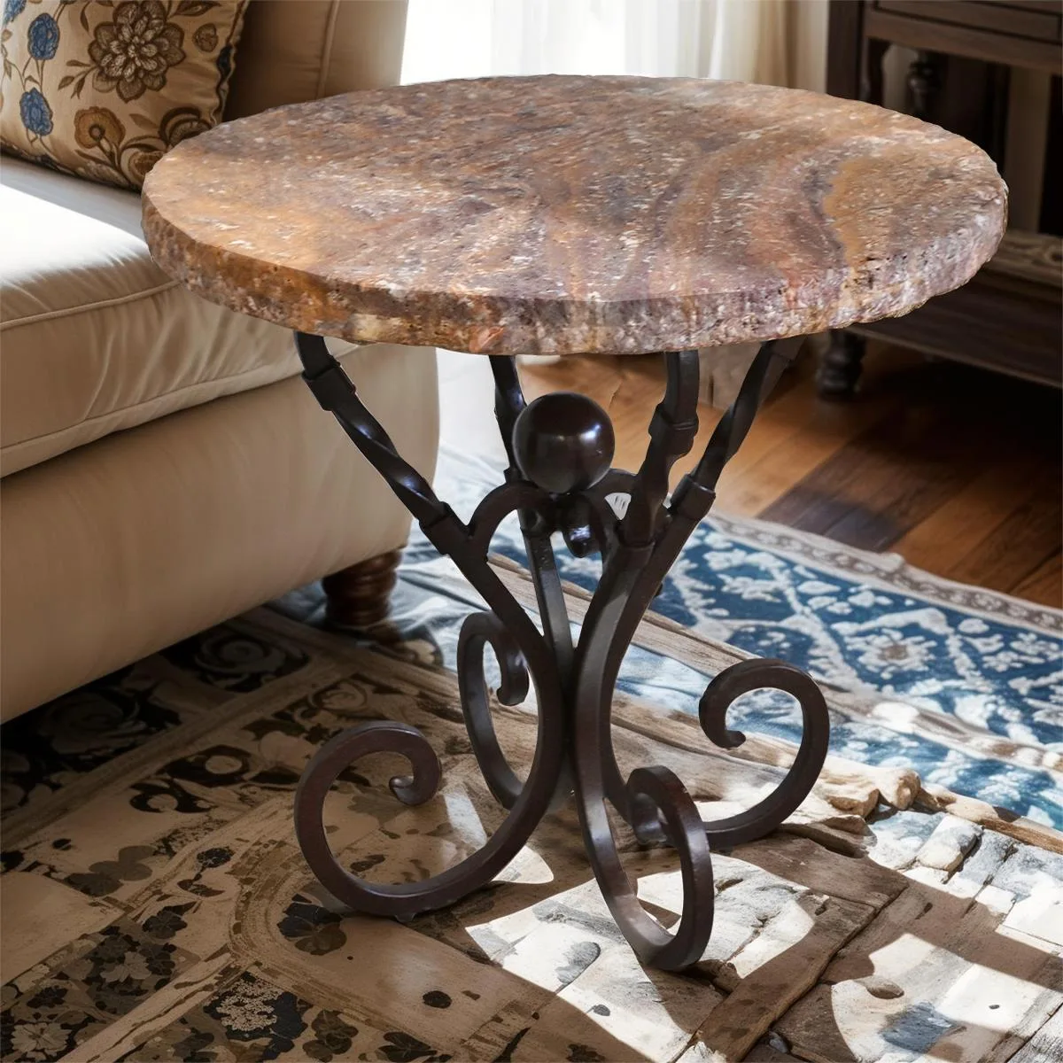 Iron Base Stone Top Side Table