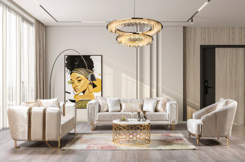 Santana Ivory Velvet Living Room Collection