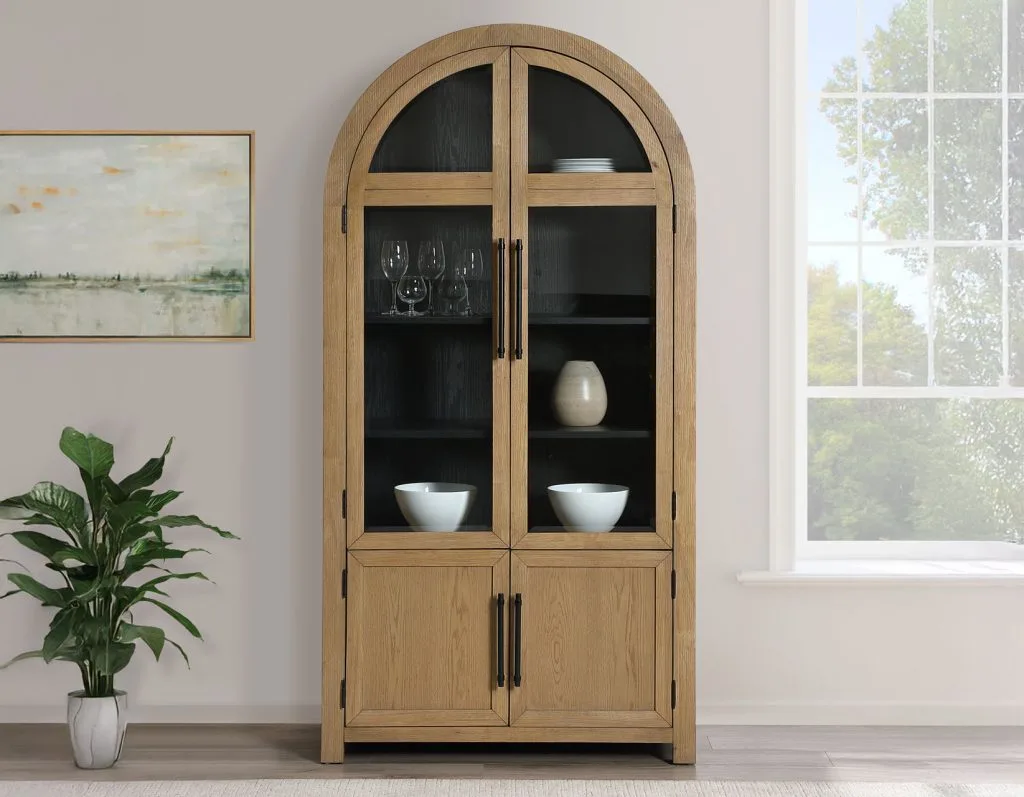 Magnolia Curio Weathered Sand with Black Interior Cabinet
