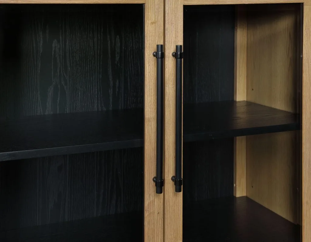 Magnolia Curio Weathered Sand with Black Interior Cabinet - Image 3