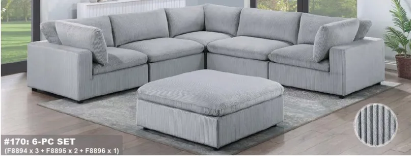 6Pcs Gray Sectional