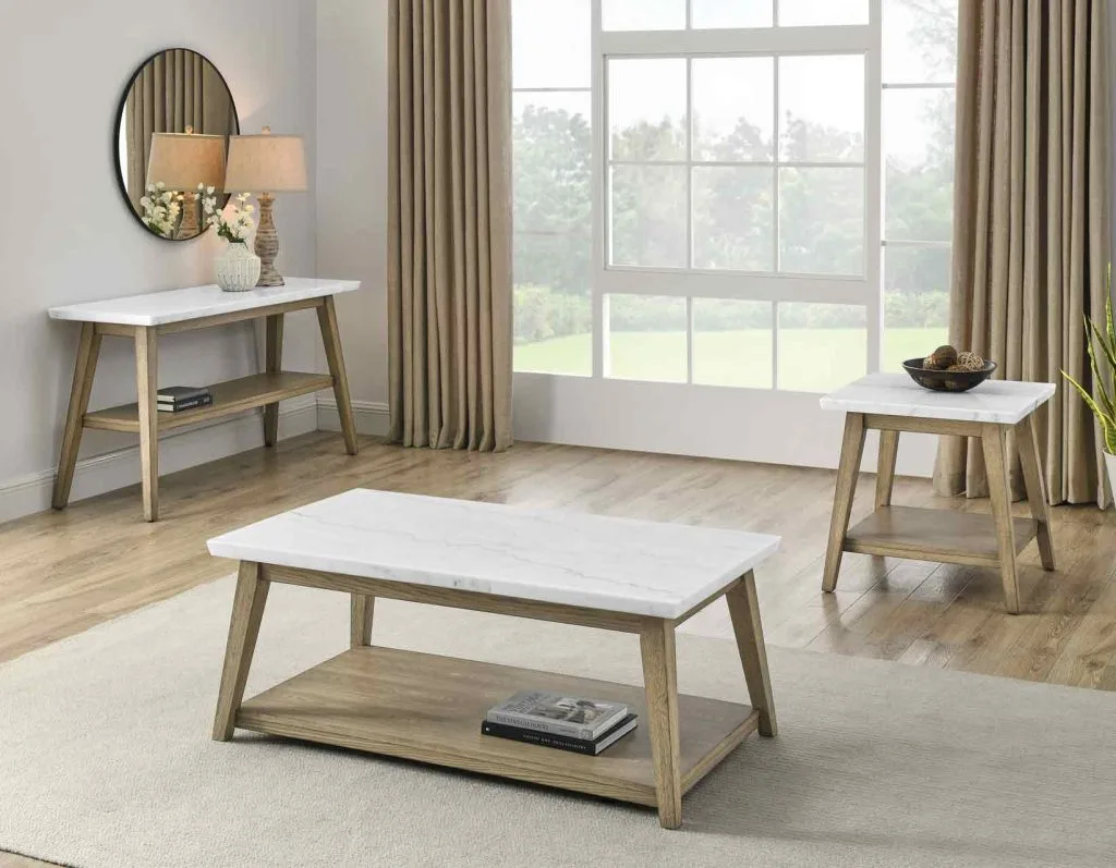 Vida Marble, Blonde Cocktail Table, End Table, Sofa Table