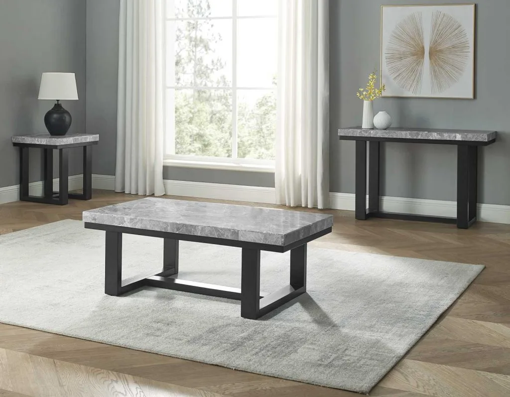 Artemis Gray Marble Cocktail Table, End Table, Sofa Table