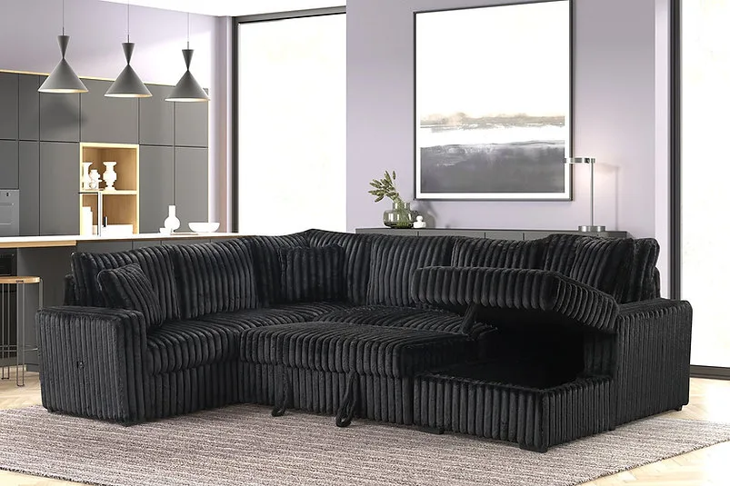 Black Corduroy Sleeper Sectional