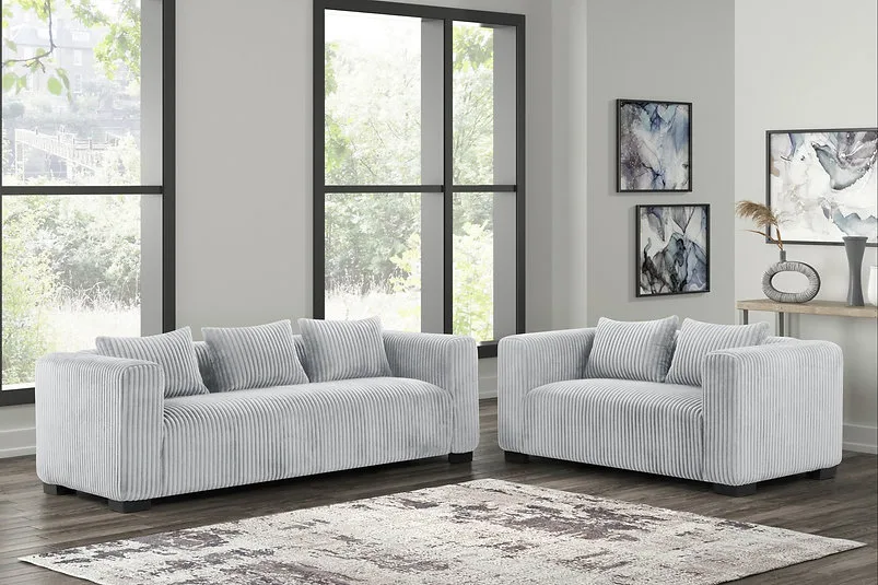 White Corduroy 2 Piece Sofa & Loveseat
