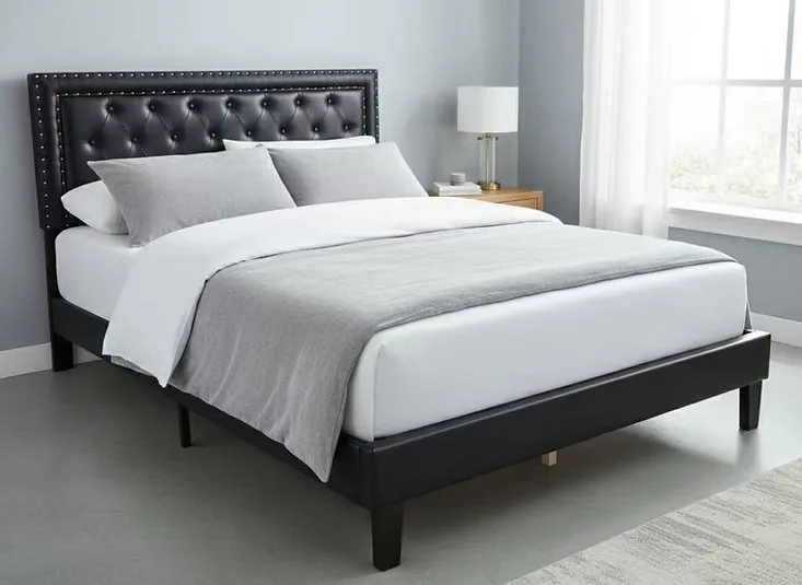 Black Queen Tufted Upholstered Platform Bed