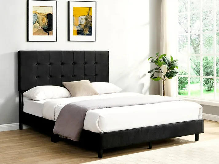 Black Upholstered Queen Platform Bed